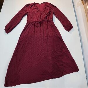 LOFT Burgundy Textured Polka Dot Maxi Dress Size L